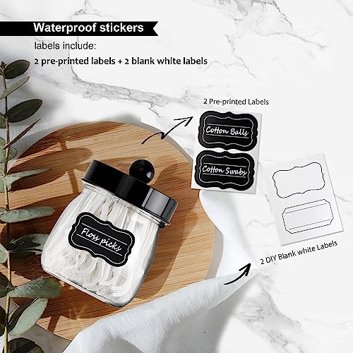 SheeChung Farmhouse Decor Apothecary Jar Set,Mason Jar Bathroom Vanity Storage Organizer Canister - Qtip Holder Plastic Acrylic Jar for Cotton Swabs,Cotton Pads,Floss Picks,Paper Clips,Hair Clips(2 Pack,Black) - Image 5