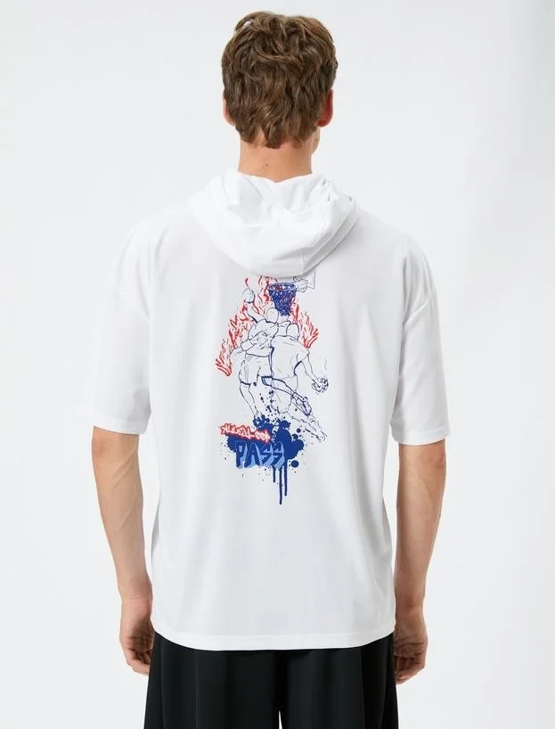 KOTON Oversize Sports T-Shirt Basketball Printed Raglan Sleeve Crew Neck
