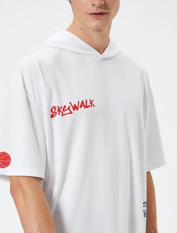 KOTON Oversize Sports T-Shirt Basketball Printed Raglan Sleeve Crew Neck