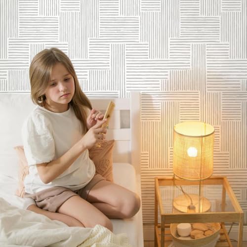 Naphite Grey Modern Peel and Stick Wallpaper Boho Striped Line Contact Paper for Cabinets Drawers Geometric Self Adhesive Removable Wallpaper for Bedroom Bathroom Waterproof Wall Decor 17.3inW 78.7inL - Image 4