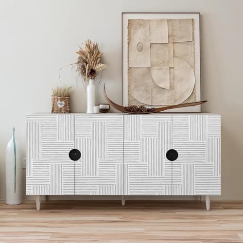 Naphite Grey Modern Peel and Stick Wallpaper Boho Striped Line Contact Paper for Cabinets Drawers Geometric Self Adhesive Removable Wallpaper for Bedroom Bathroom Waterproof Wall Decor 17.3inW 78.7inL - Image 5