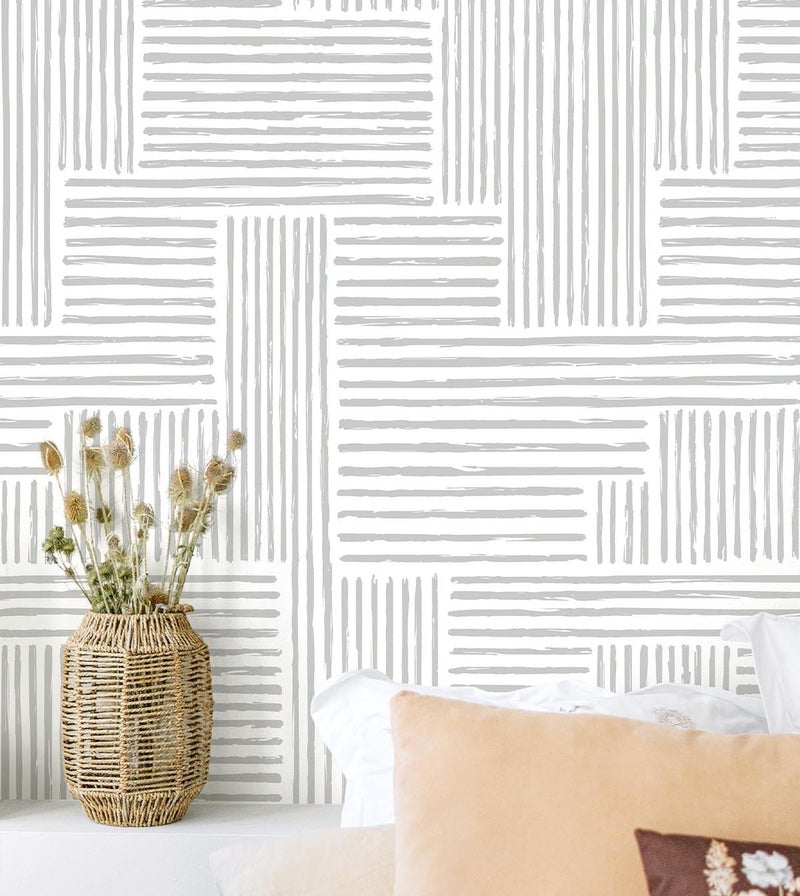 Naphite Grey Modern Peel and Stick Wallpaper Boho Striped Line Contact Paper for Cabinets Drawers Geometric Self Adhesive Removable Wallpaper for Bedroom Bathroom Waterproof Wall Decor 17.3inW 78.7inL - Image 1
