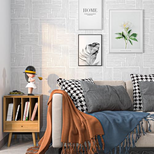 Naphite Grey Modern Peel and Stick Wallpaper Boho Striped Line Contact Paper for Cabinets Drawers Geometric Self Adhesive Removable Wallpaper for Bedroom Bathroom Waterproof Wall Decor 17.3inW 78.7inL - Image 3