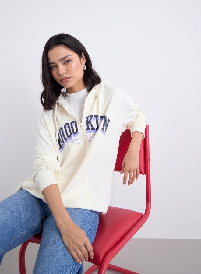 ستايلي هودي فضفاض بتفاصيل سحاب - Image 1