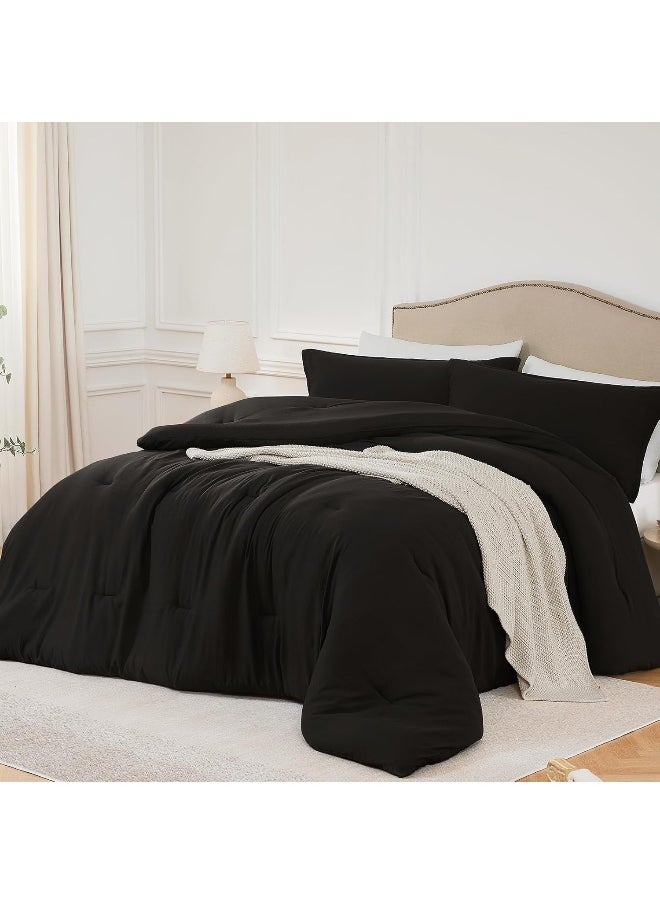 Generic Quataly Black Queen Comforter Set - Boho 3 Pieces Lightweight Bedding Set - Washed Microfiber Comforter for Queen Size Bed - Cozy Bed Set Quilt for All Season  - Image 1