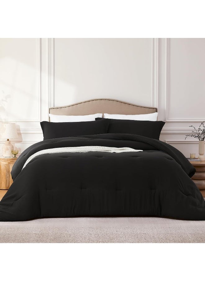 Generic Quataly Black Queen Comforter Set - Boho 3 Pieces Lightweight Bedding Set - Washed Microfiber Comforter for Queen Size Bed - Cozy Bed Set Quilt for All Season  - Image 2