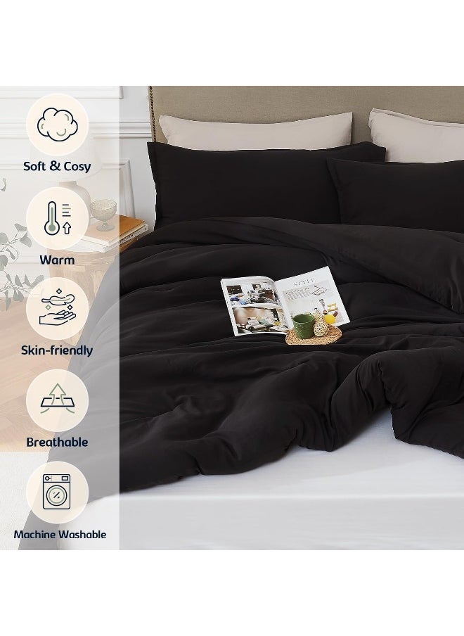 Generic Quataly Black Queen Comforter Set - Boho 3 Pieces Lightweight Bedding Set - Washed Microfiber Comforter for Queen Size Bed - Cozy Bed Set Quilt for All Season  - Image 4