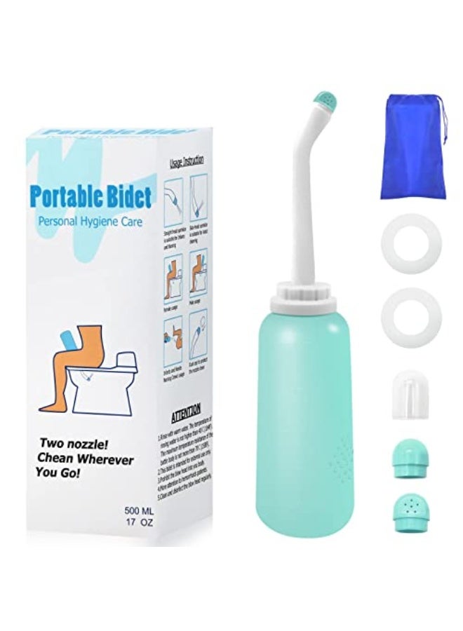 Peri Bottle, Portable Travel Bidet with Bag, TPE Material Can Be Boiled, 17oz/500ml with 2 Sealing Rings,Essentials for Postpartum Perineal Care,Hemorrhoid Treatment,and Baby(Green) - Image 1