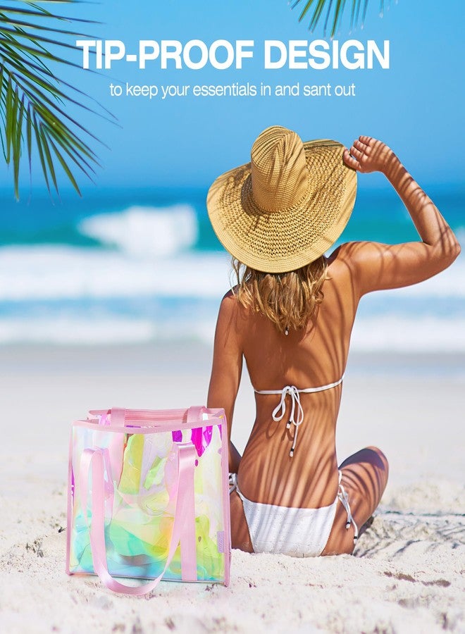 KUAK Large Beach Tote Bag for Women Waterproof Sandproof Tip-Proof Beach Bag Iridescent Clear Tote Bag with Inner Waterproof Zipper Pocket for Pool, Travel, Cruise, Boat, Swim - Image 3
