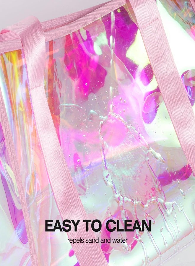 KUAK Large Beach Tote Bag for Women Waterproof Sandproof Tip-Proof Beach Bag Iridescent Clear Tote Bag with Inner Waterproof Zipper Pocket for Pool, Travel, Cruise, Boat, Swim - Image 5