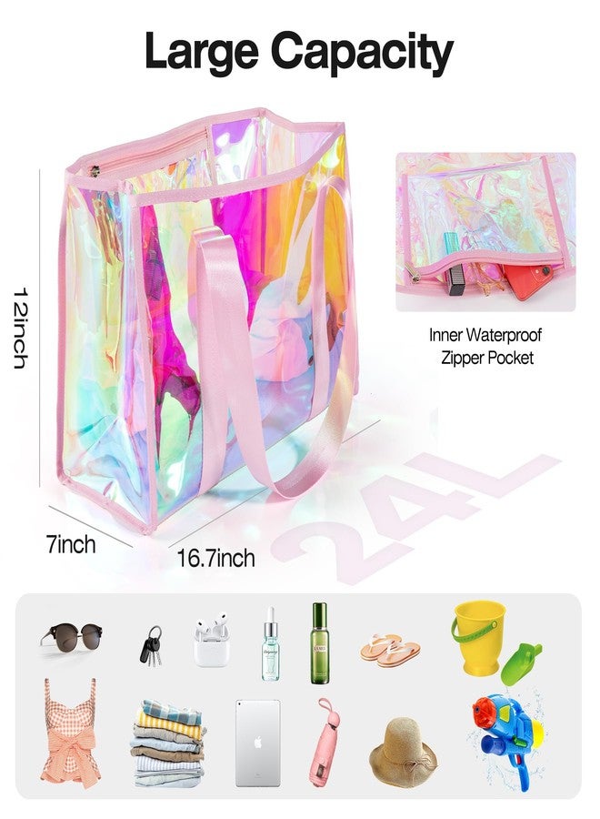 KUAK Large Beach Tote Bag for Women Waterproof Sandproof Tip-Proof Beach Bag Iridescent Clear Tote Bag with Inner Waterproof Zipper Pocket for Pool, Travel, Cruise, Boat, Swim - Image 4