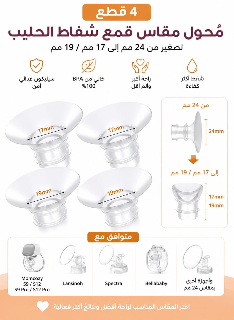 Reobrix Momcozy Breast Pump Flange Inserts 17mm / 19mm Silicone Reducer Compatible with S9 S12 S9 Pro S12 Pro – BPA Free Pump Accessories - Image 1