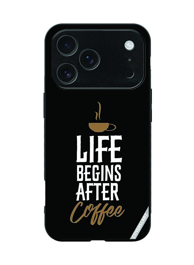 Protective Case Cover For Apple iPhone 17 Pro Coffee Quote Design Black