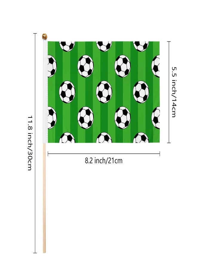 12 Pack Soccer Ball On Green Stripes Mini Flags Inserted on Stick Small Mini Handheld Flag 5 x 8 Inch for Club Sports Celebration Parades Decor with Safety Spear Top - Image 2