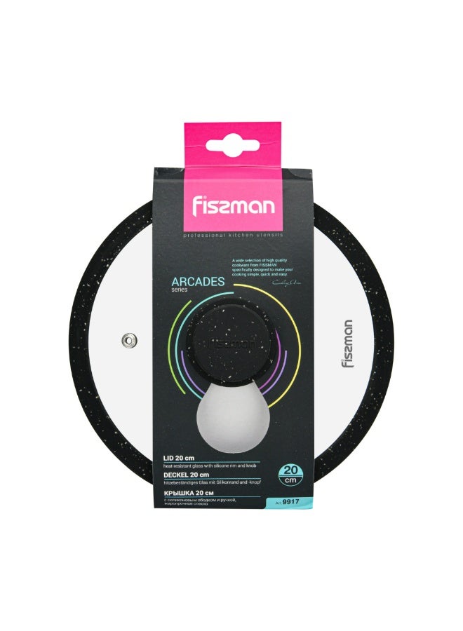 Fissman Fissman Universal Lid 20cm for Pots, Pans and Skillets - Tempered Glass with Heat Resistant Silicone Rim Fits, Replacement Frying Pan Cover and Cast Iron Lids (Black, 20)  - Image 4