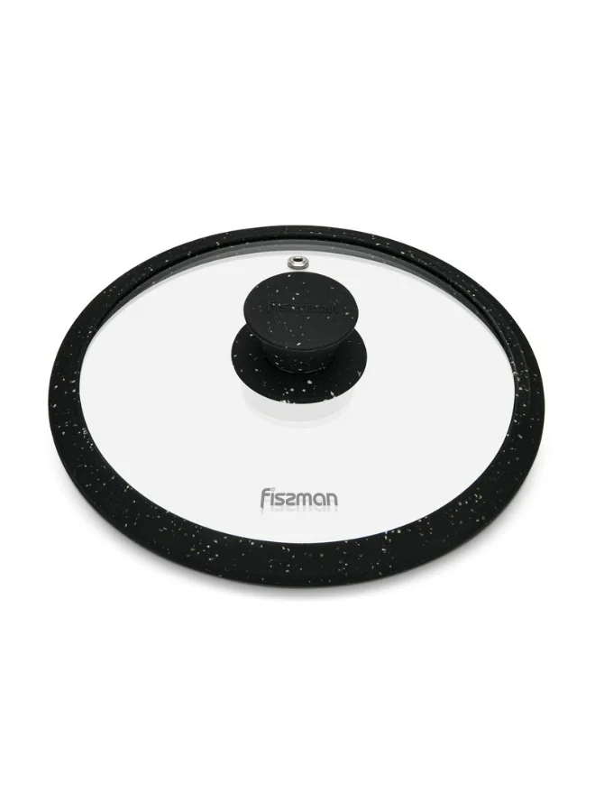 فيسمان Fissman Universal Lid 20cm for Pots, Pans and Skillets - Tempered Glass with Heat Resistant Silicone Rim Fits, Replacement Frying Pan Cover and Cast Iron Lids (Black, 20)
