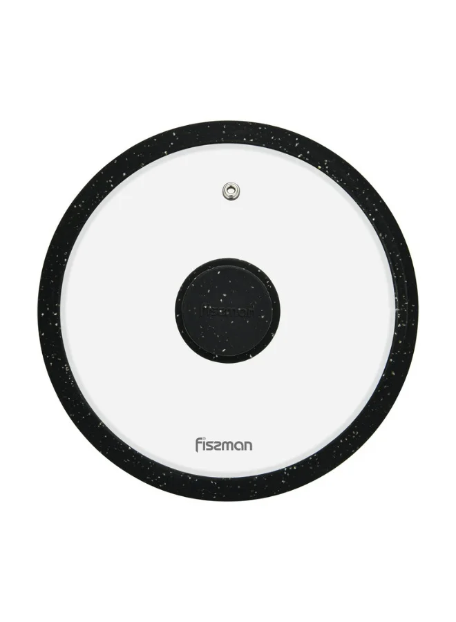 فيسمان Fissman Universal Lid 20cm for Pots, Pans and Skillets - Tempered Glass with Heat Resistant Silicone Rim Fits, Replacement Frying Pan Cover and Cast Iron Lids (Black, 20)