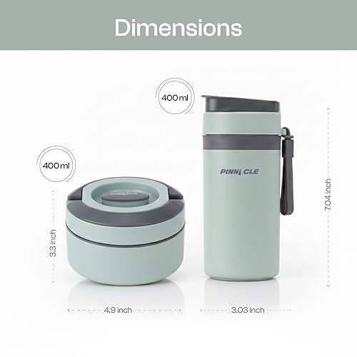Pinnacle Prime Insulated Tiffin Box for Kids & Adults (600ml) | 2 Compartment Hot Box for Lunch with Collapsible Handle |Inner Stainless Steel Lunch Box for Office,School, Travel,Gift (Glacial Green) - Image 4