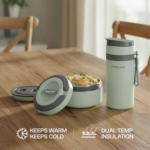 Pinnacle Prime Insulated Tiffin Box for Kids & Adults (600ml) | 2 Compartment Hot Box for Lunch with Collapsible Handle |Inner Stainless Steel Lunch Box for Office,School, Travel,Gift (Glacial Green) - Image 5