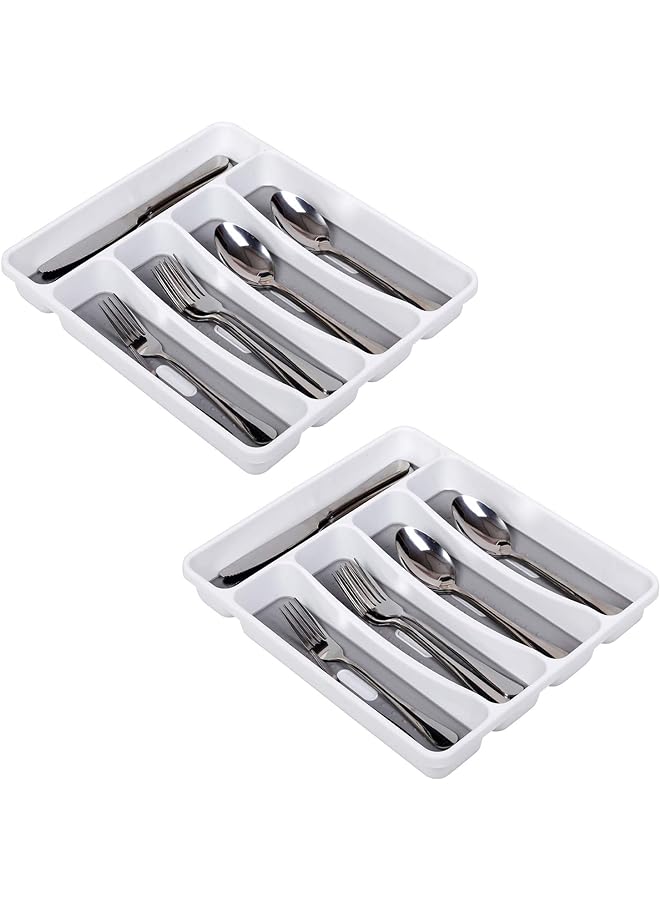 Zaboon Cutlery Tray Sturdy Drawer Organiser Utensil Tray With 5 Compartments Plastic Flatware Storage Box For Kitchen Soft Grip Lining Drawers - Image 1