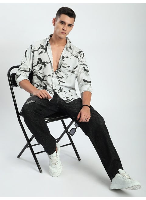 Light Grey Abstract Floral Printed Shirt
