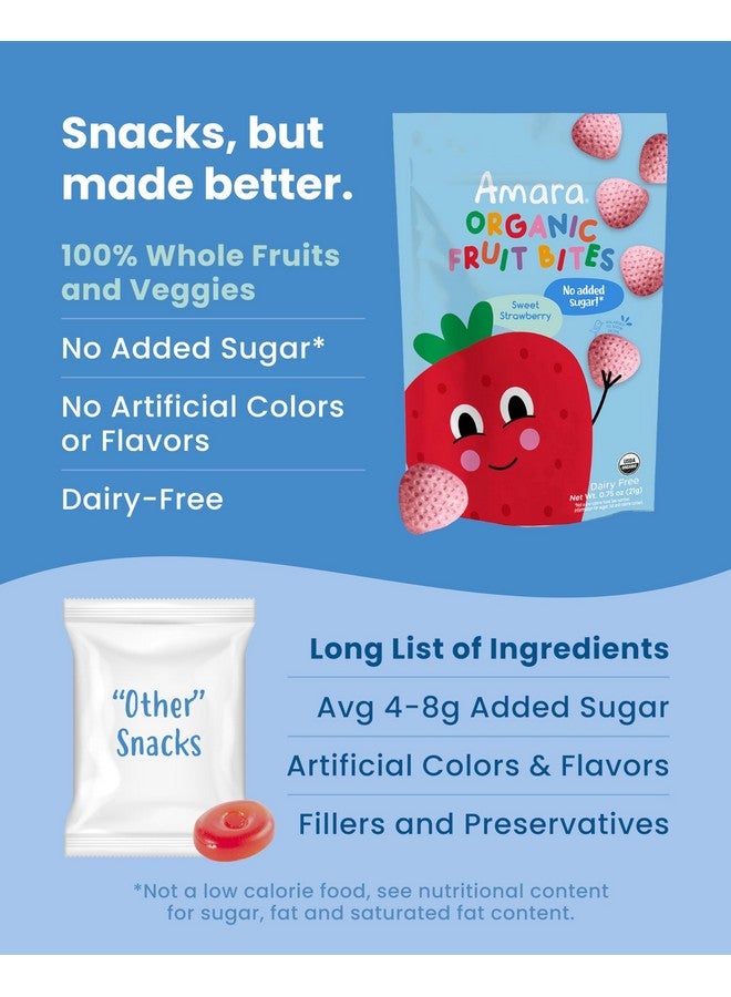 أمارا، قطع فواكه عضوية بنكهة الفراولة الحلوة - بدون إضافة سكر، خالية من منتجات الألبان والمكسرات، وجبات خفيفة من الفاكهة العضوية، مصنوعة من أطعمة كاملة عضوية، خالية من مسببات الحساسية، وجبات خفيفة صحية من الفاكهة للأطفال - 21 غرام، عبوة من 6 قطع - Image 4