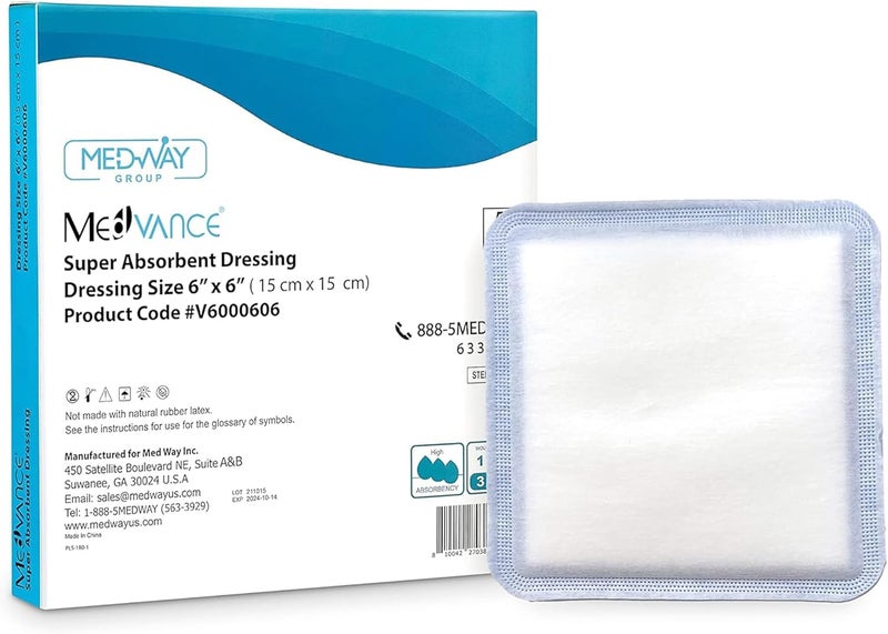 MedVance Super Absorbent Dressing NonAdhesive Pads for Wound Care for Pressure Ulcers  1st2nd Degree Burns Superior Moisture Absorption Box of 5 dressings 6x6 Bandage 5x5 Absorbent Pad - Image 1