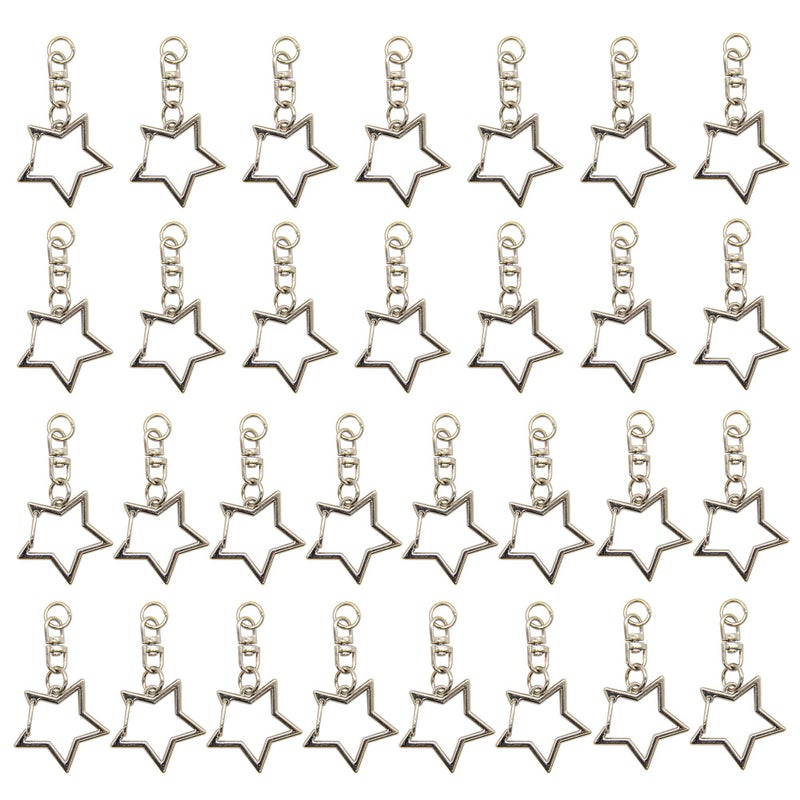 AUEAR Keychain Metal Spring Snap for DIY Keychain Hanging Buckle and Bag Accessories Creative Key Ring Pentagram 30 Pack Star Shape Design Silver