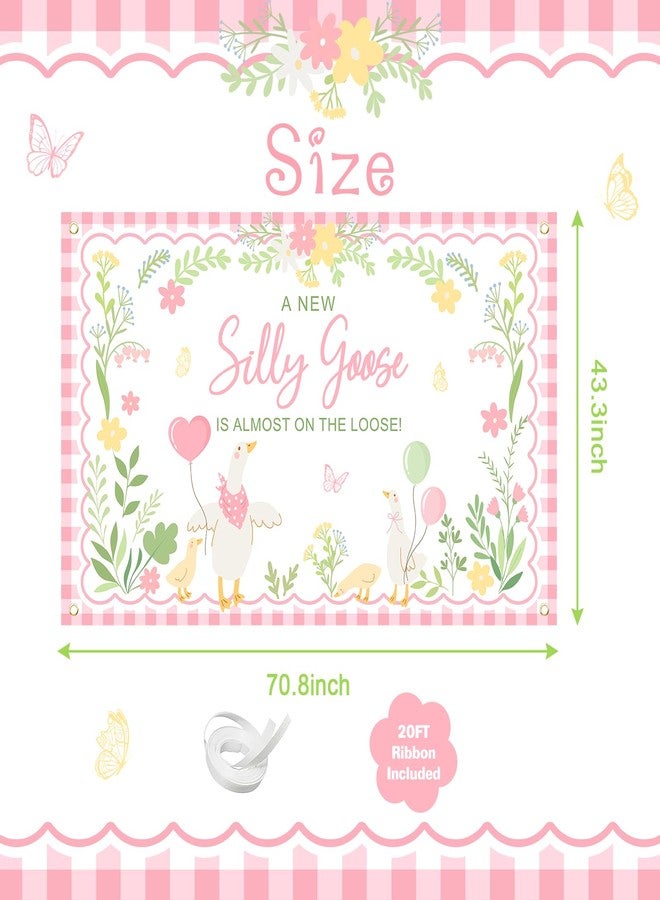 Avezano Goose Baby Shower Banner A New Silly Goose Is Almost On The Loose Backdrop Plaid Floral Silly Goose Baby Shower Decorations Little Duck Theme Gender Reveal Banner Party Supplies (Pink, 6x3.6ft) - Image 4
