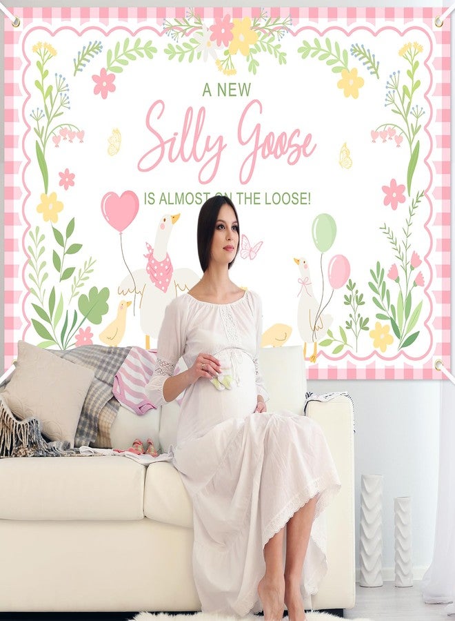 Avezano Goose Baby Shower Banner A New Silly Goose Is Almost On The Loose Backdrop Plaid Floral Silly Goose Baby Shower Decorations Little Duck Theme Gender Reveal Banner Party Supplies (Pink, 6x3.6ft) - Image 5