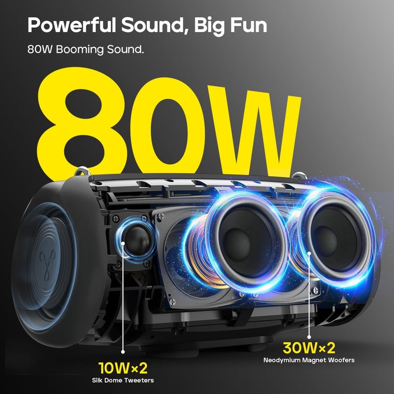 Tribit StormBox Lava Portable Bluetooth Speaker, 80W Loud Wireless Speaker, 24H Playtime, IP67 Waterproof, Bluetooth 5.4, Custom EQ, XBass, Built-in Mic, TWS Pairing for Camping/Beach/Party/Outdoor - Image 2