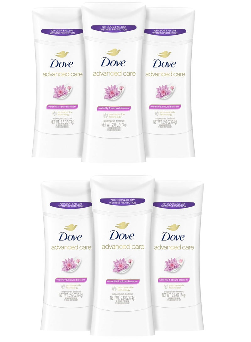 دوف مزيل عرق دوف نوريشينغ سيكريتس للنساء، برائحة زنبق الماء وزهر الكرز، 74 غرام، عبوة من 6 قطع | حماية طويلة الأمد من العرق والرائحة الكريهة | ناعمة ومريحة تحت الإبطين - Image 1