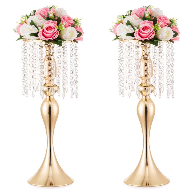 Inweder Gold Centerpieces for Table Wedding 213in Crystal Flower Arrangement Stand Gold Flower Vase Wedding Centerpieces for Tablesfor Event Reception Birthday Home Decor 2 Pcs