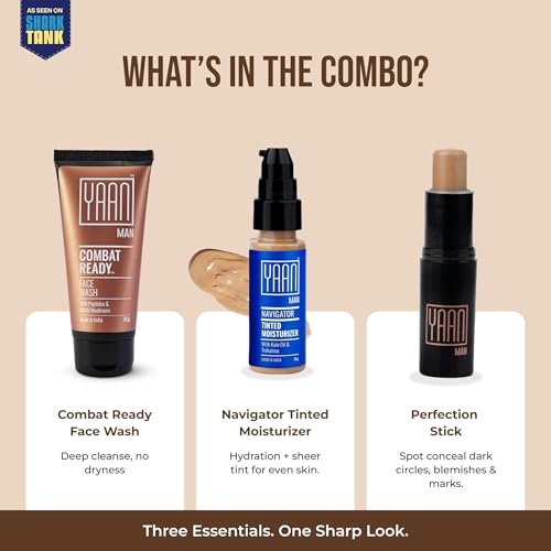 Yaan Man The Perfect Start Combo | Contains Perfection Stick, Tinted Moisturizer, Face Wash | Skincare + Makeup for Men | For all Skin types (Medium) - Image 3