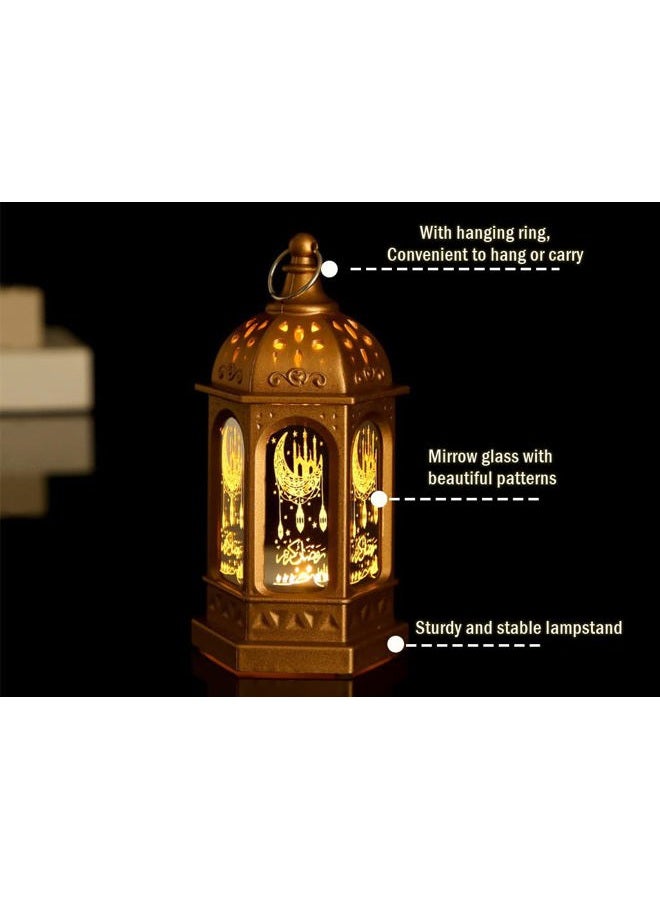 Hitopin 2 Pieces Ramadan Lantern Decoration, Ramadan Candle Lantern, LED Eid Mubarak Lamp, Ramadan Lantern Decor, Hanging Ramadan Lamp, for Home Tabletop Decor Creative Party Supplies (Gold) - Image 4