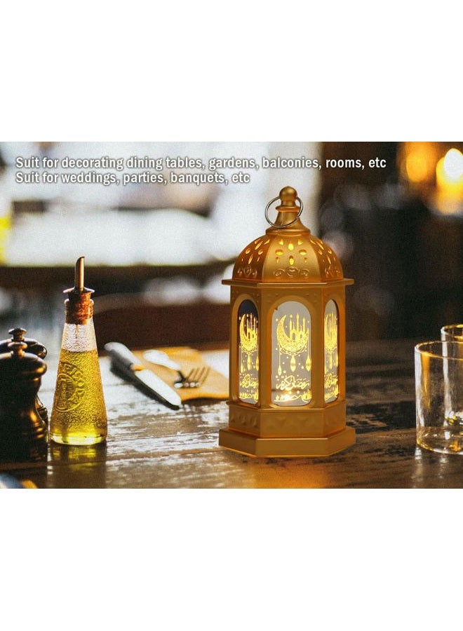 Hitopin 2 Pieces Ramadan Lantern Decoration, Ramadan Candle Lantern, LED Eid Mubarak Lamp, Ramadan Lantern Decor, Hanging Ramadan Lamp, for Home Tabletop Decor Creative Party Supplies (Gold) - Image 5