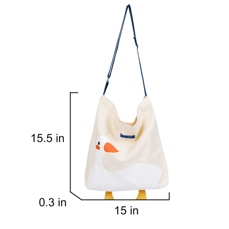 Phaoullzon Cute Canvas Tote Bag - Funny Duck & Goose Hobo Shoulder Crossbody Bag - Image 3