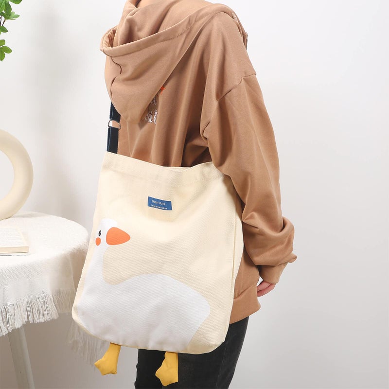 Phaoullzon Cute Canvas Tote Bag - Funny Duck & Goose Hobo Shoulder Crossbody Bag - Image 2