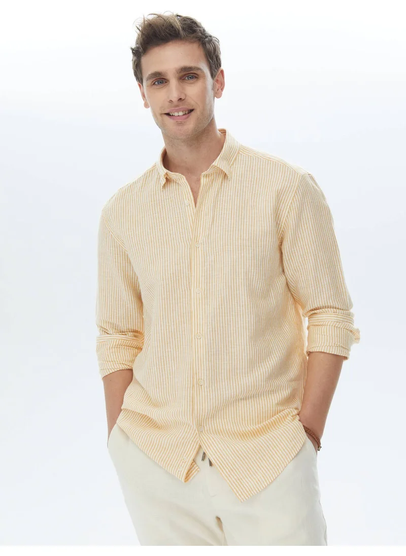 Kip Saffron Striped Regular Fit Woven Casual Cotton Blend Shirt