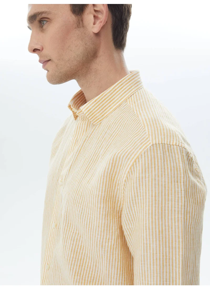 Kip Saffron Striped Regular Fit Woven Casual Cotton Blend Shirt