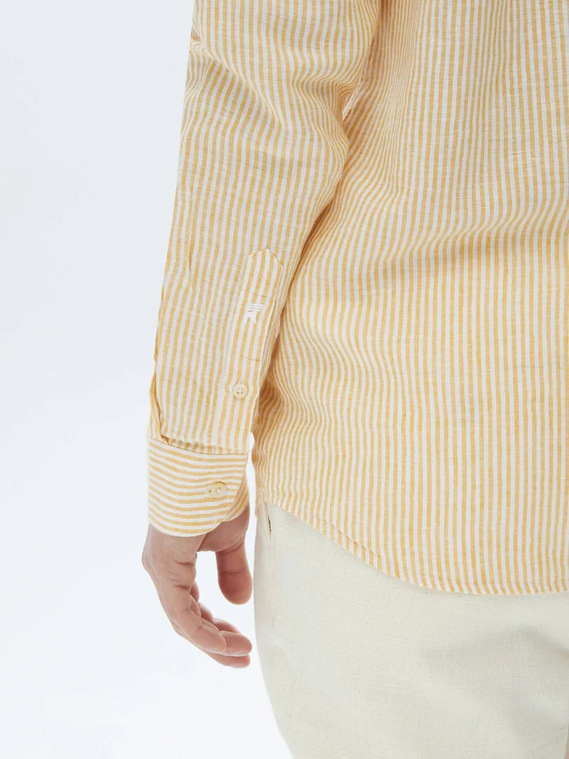 Kip Saffron Striped Regular Fit Woven Casual Cotton Blend Shirt
