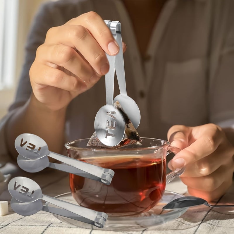 3pcs Silver Stainless Steel Tea Bag Clips Multifunctional Gripper for Squeezing Tea Bags Picking Rock Sugar or Snacks Kitchen Tableware Tools - Image 1