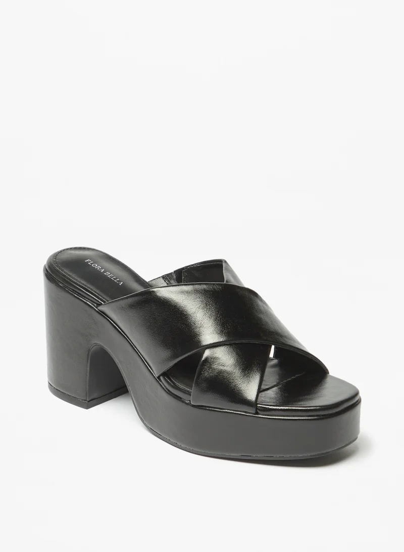 Flora Bella By Shoexpress Womens Solid Slip On Cross Strap Sandals With Block Heels By Shoexpress