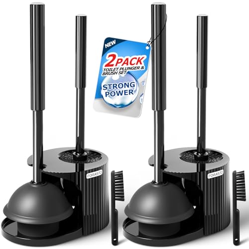 FORASTO 2Pack 2 in 1 Toilet Brush and Plunger Set,Toilet Bowl Brush Plunger Set,Toilet Brush Plunger Combo,Cleaning Brush,Cleaning Supplies,Groove Gap Brush,Bathroom Cleaning Tools - Image 1