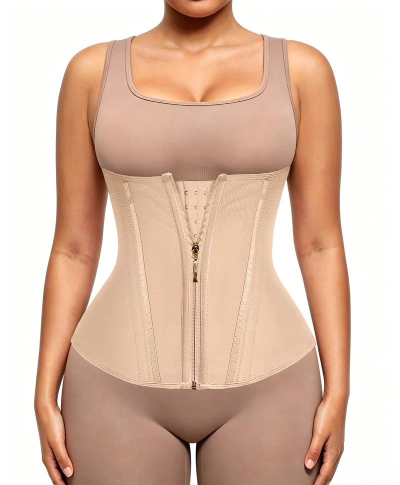 FeelinGirl Waist Trainer for Women Tummy Control Corset Postpartum Belly Support Waist Cincher Fajas Colombianas Zipper Beige - Image 2