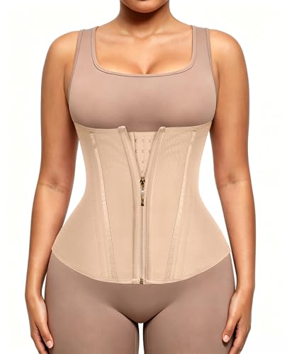 FeelinGirl Waist Trainer for Women Tummy Control Corset Postpartum Belly Support Waist Cincher Fajas Colombianas Zipper Beige - Image 1