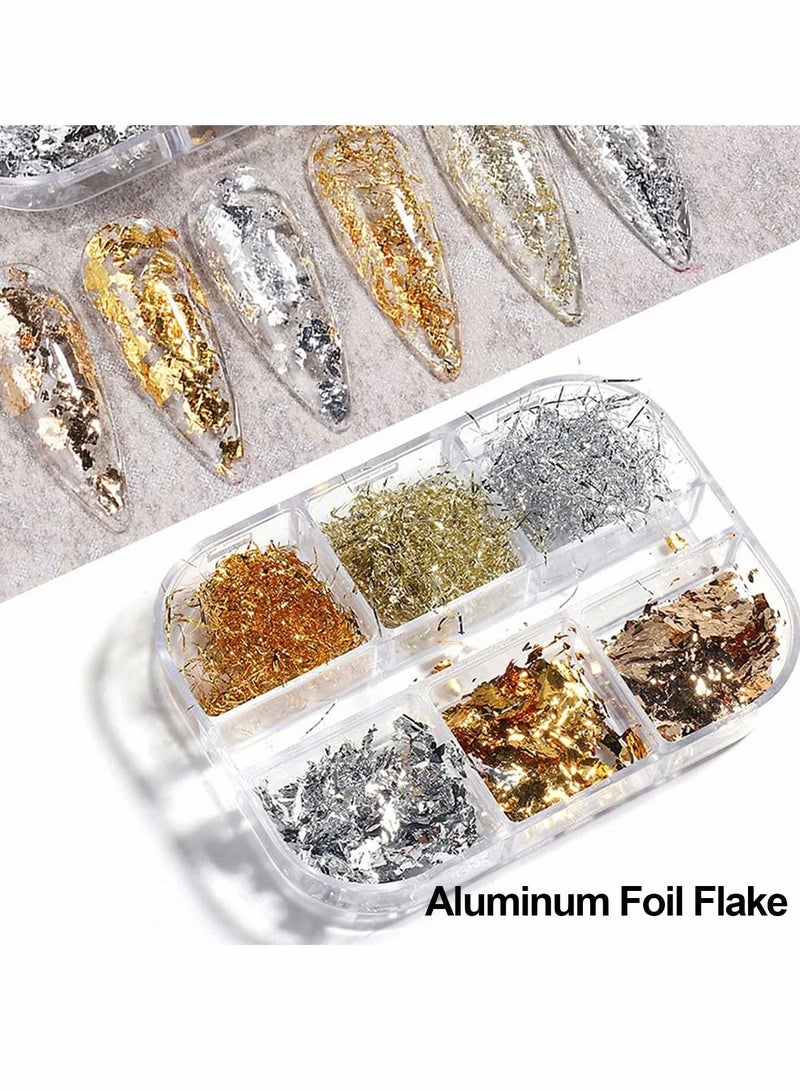 KASTWAVE Nail Art Foil Flakes, 6 Colors Nail Foil Flakes Glitters, Foil Nail Chip Glitter Mixed Color Nail Foil Paillette 3D Glitter Decoration DIY Design Accessories for Nail DIY/Makeup/Graft/Nail Art - Image 3