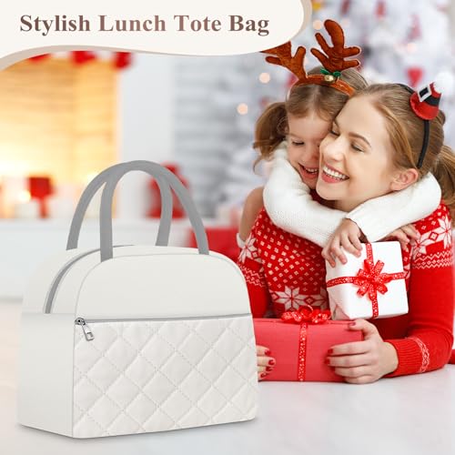 KUBYA Lunch Box for Women Adult Men Insulated Cute Quilted Lunch Bag Women Reusable Large Lunch Tote Bag Leakproof Simple Cooler Bag for Work Office Picnic Beach or Travel - Image 4
