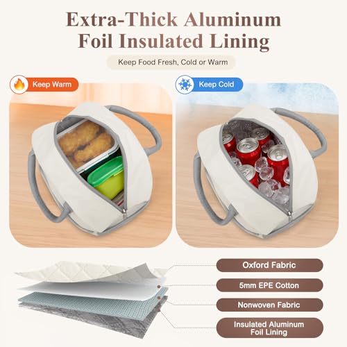 KUBYA Lunch Box for Women Adult Men Insulated Cute Quilted Lunch Bag Women Reusable Large Lunch Tote Bag Leakproof Simple Cooler Bag for Work Office Picnic Beach or Travel - Image 2