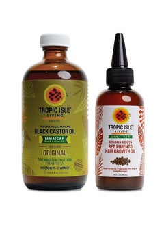 Tropic Isle Living Jamaican Black Castor Oil 8oz & Strong Roots Red Pimento Hair Growth Oil 4oz SET  - Image 1